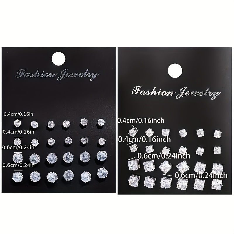 48pcs Rhinestone Stud Earrings Set Round Square Shapes Stainless S